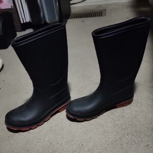 Black Rubber Boots with Red Soles